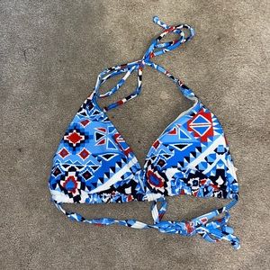 Aztec print blue white and red bikini top